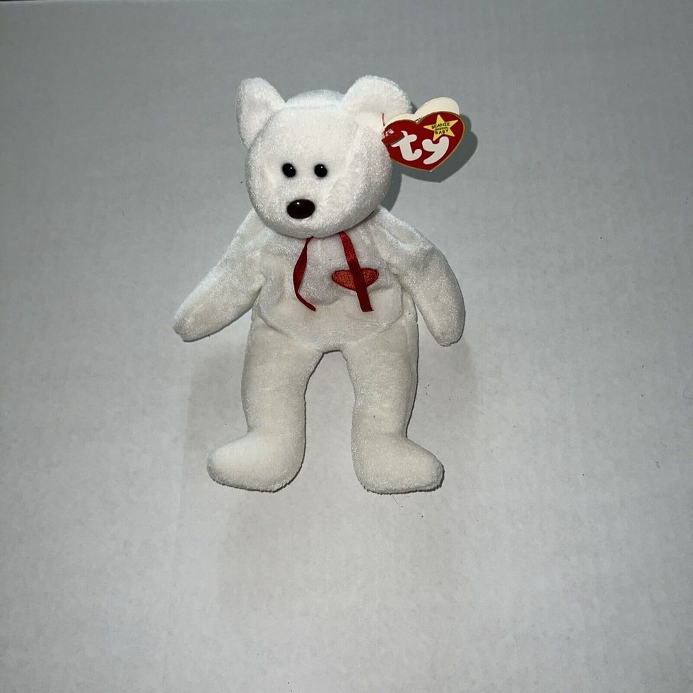 NWT‎ TY Beanie Baby Retired 1993 VALENTINO White Valentine Red Heart Bear MWMT
